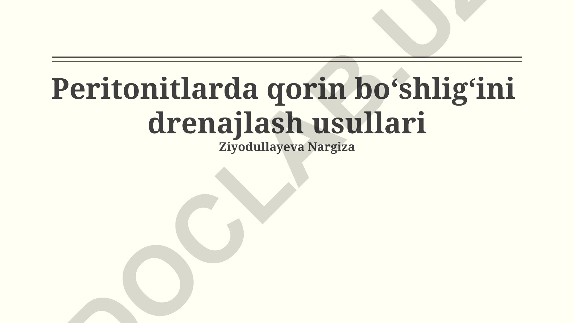 Peritonitlarda qorin bo‘shlig‘ini drenajlash usullari