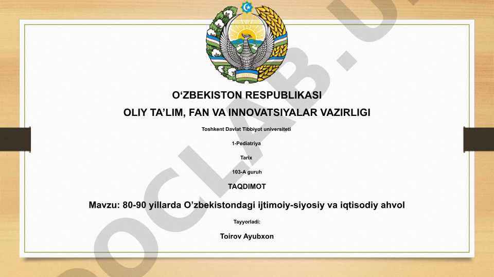 80-90 yillarda O'zbekistondagi ijtimoiy-siyosiy va iqtisodiy ahvol