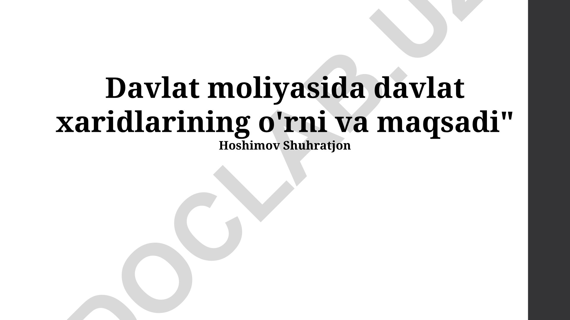Davlat moliyasida davlat xaridlarining o'rni va maqsadi