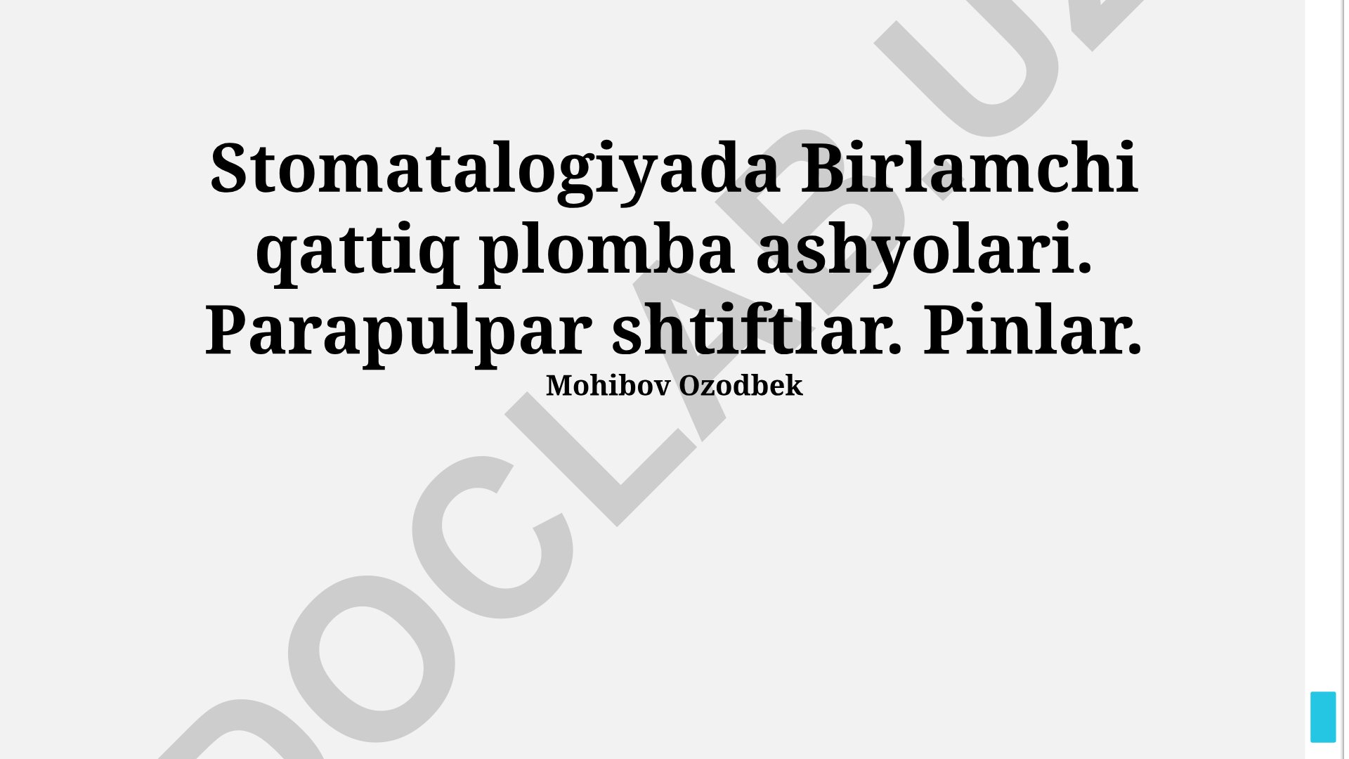 Stomatalogiyada birlamchi qattiq plomba ashyolari va parapulpar shtiftlar