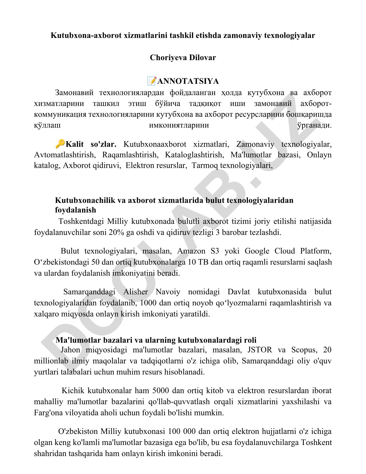 Kutubxona-axborot xizmatlarini tashkil etishda zamonaviy texnologiyalar