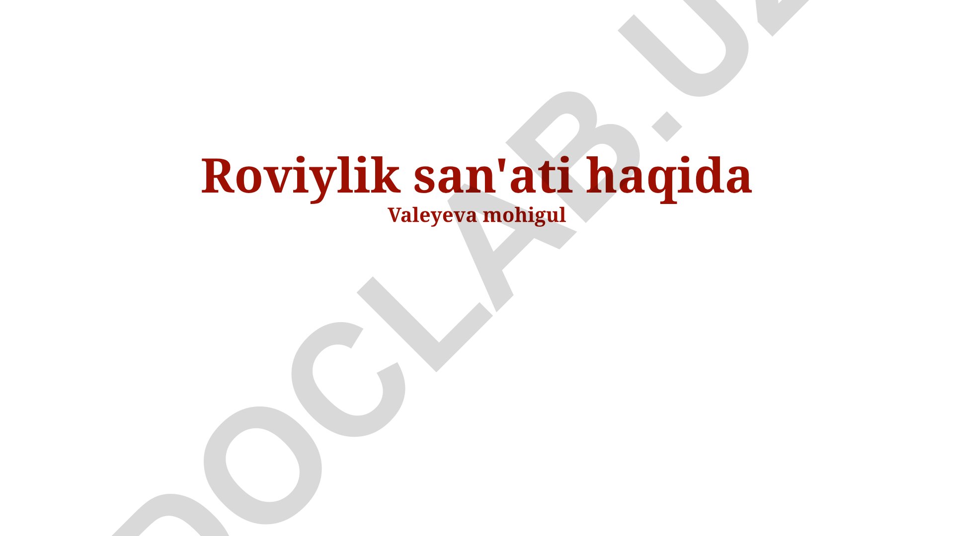 Roviylik san'ati va uning zamonaviy talqini