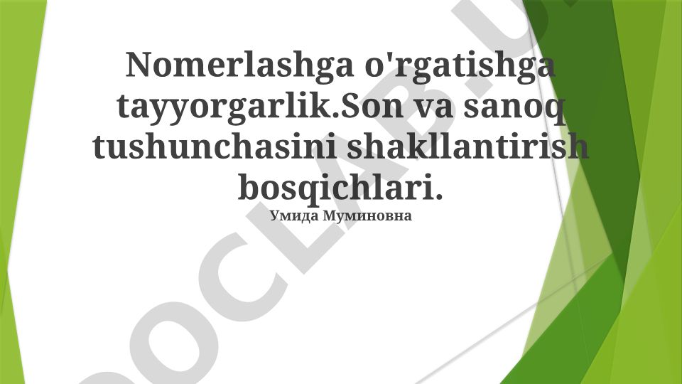 Son va sanoq tushunchasini shakllantirish bosqichlari