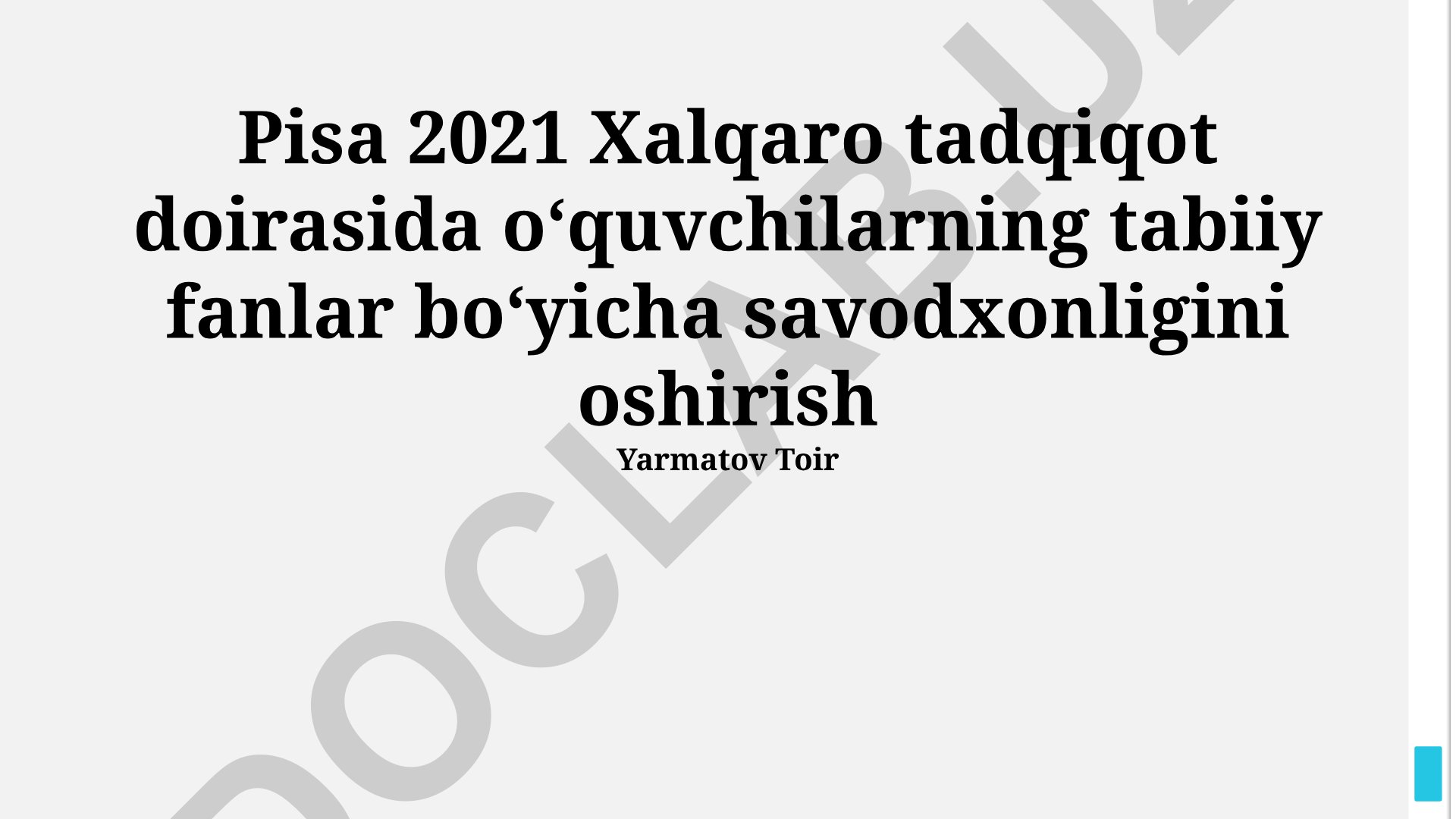 PISA 2021 tadqiqoti doirasida tabiiy fanlar savodxonligini oshirish