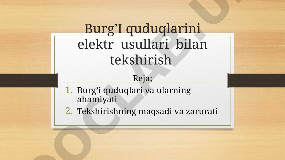 Burg’I quduqlarini elektr usullari bilan tekshirish
