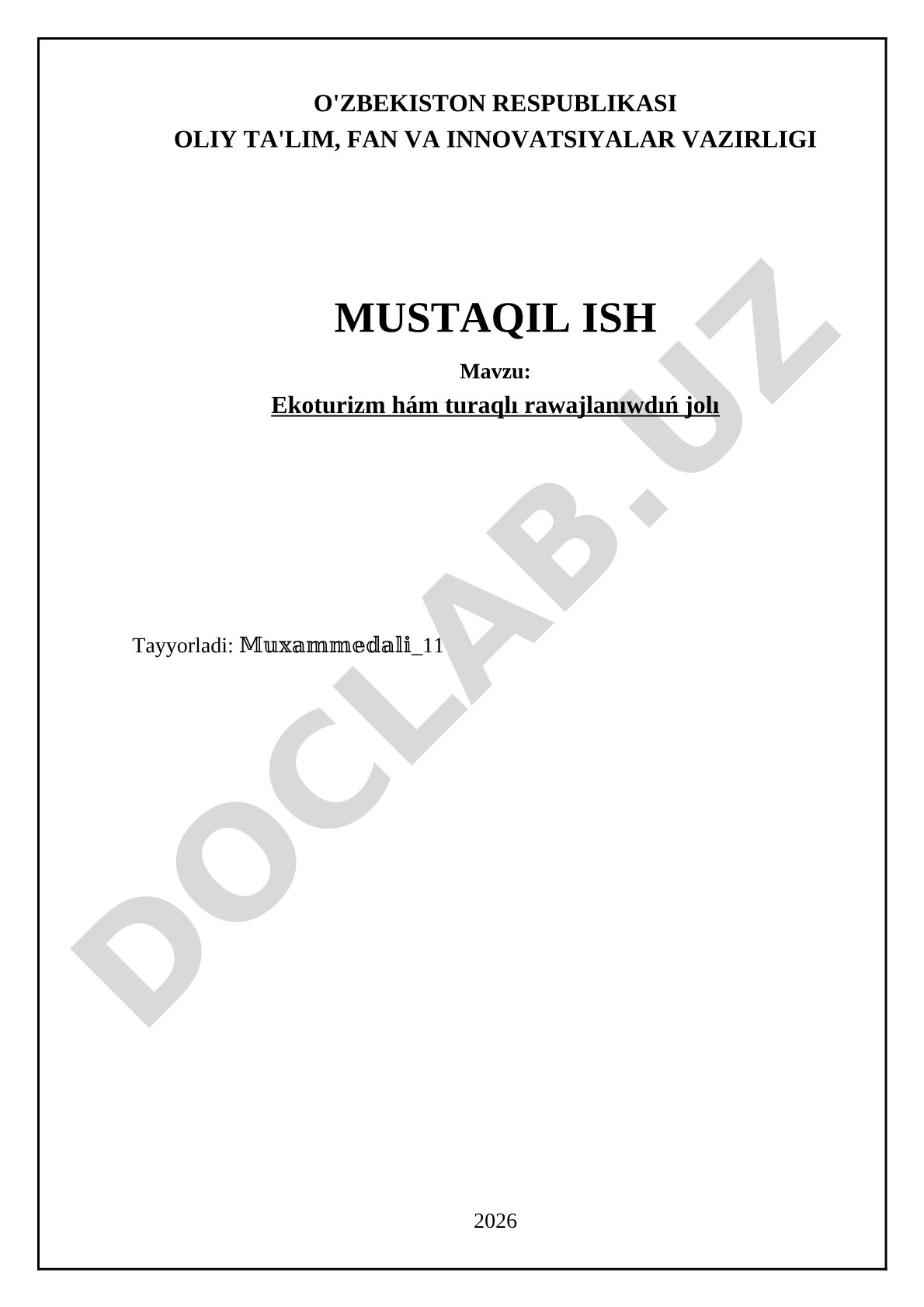 Ekoturizm hám turaqlı rawajlanıwdıń jolı