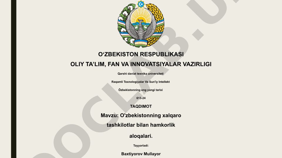 O'zbekistonning xalqaro tashkilotlar bilan hamkorlik aloqalari