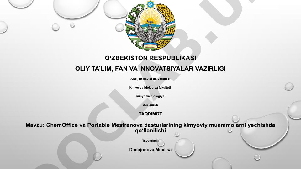 ChemOffice va Portable Mestrenova dasturlarining kimyoviy muammolarni yechishda qoʻllanilishi