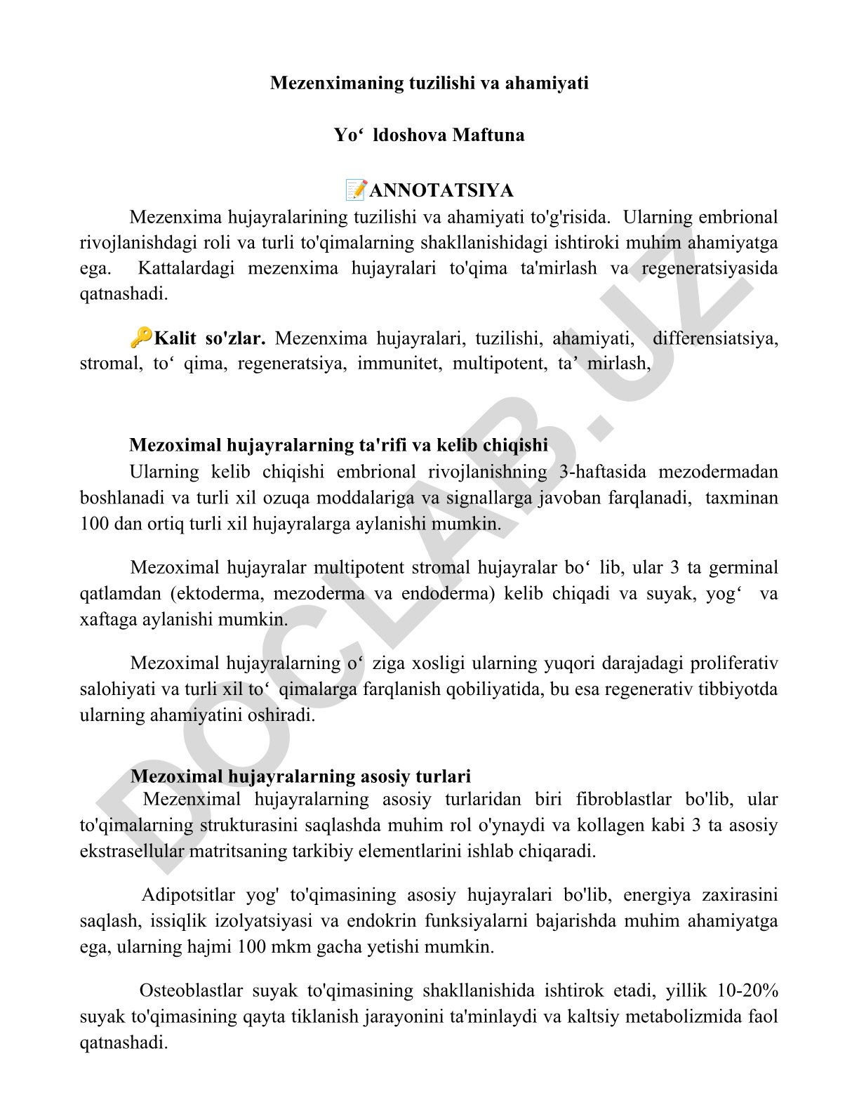 Mezenximaning tuzilishi va ahamiyati