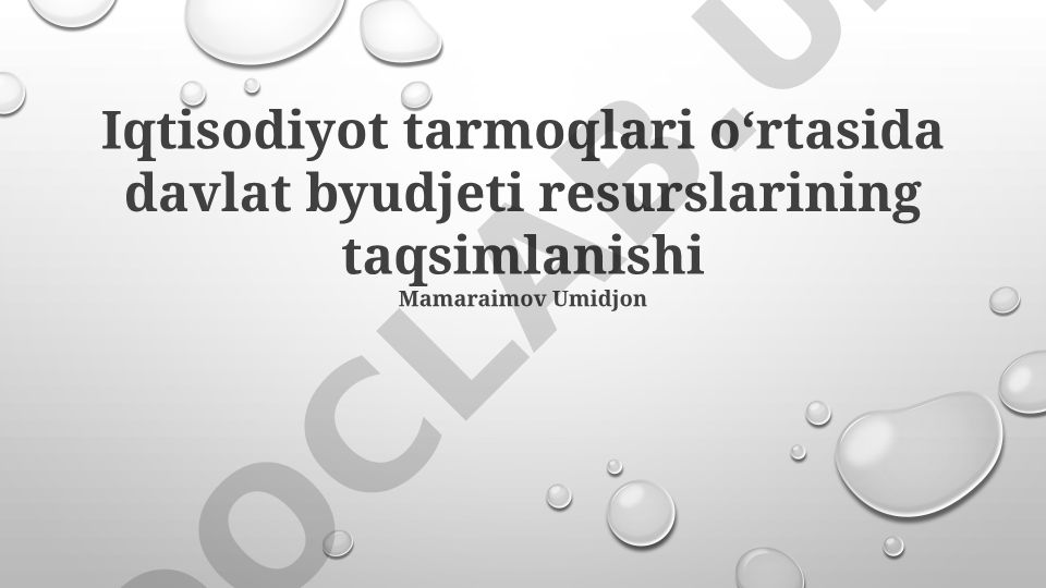 Davlat byudjeti resurslarining iqtisodiyot tarmoqlari o'rtasida taqsimlanishi