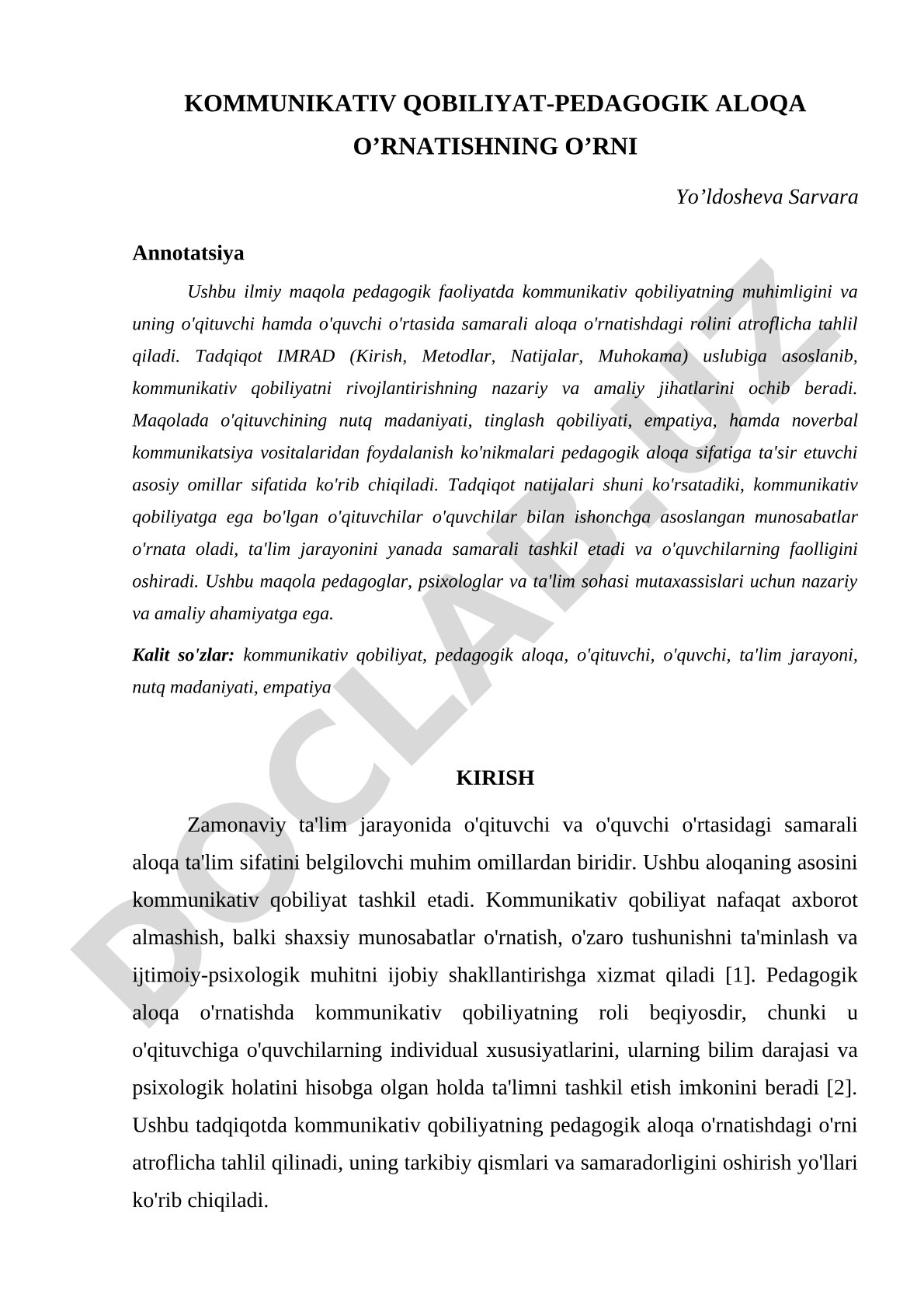Kommunikativ qobiliyat-pedagogik aloqa o'rnatishning o'rni