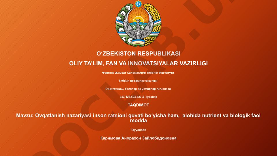 Ovqatlanish nazariyasi inson ratsioni quvati bo‘yicha ham, alohida nutrient va biologik faol modda