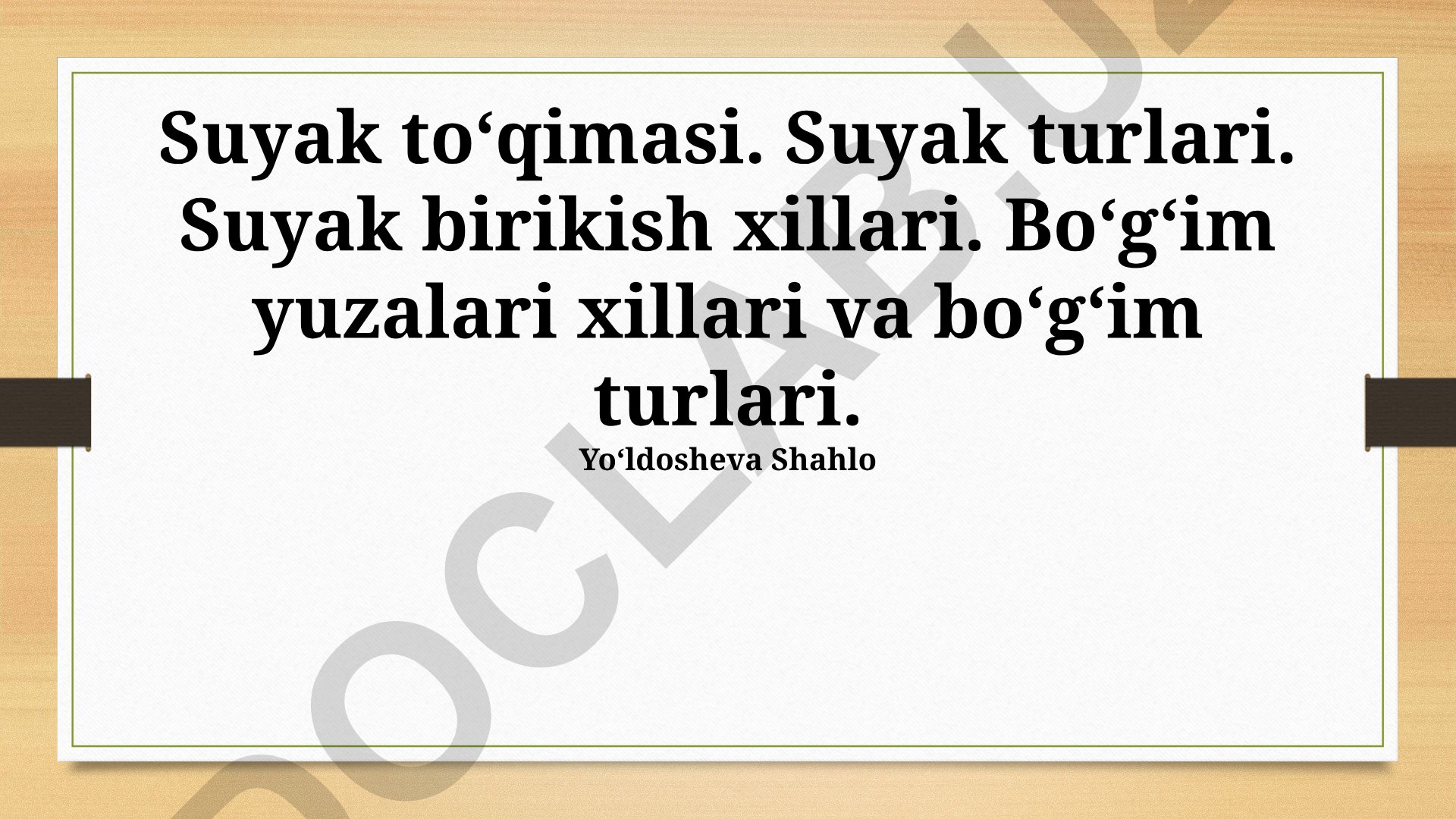 Suyak to'qimasi, turlari va bo'g'imlar