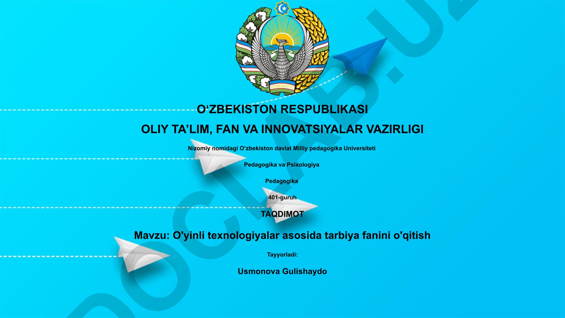 O'yinli texnologiyalar asosida tarbiya fanini o'qitish