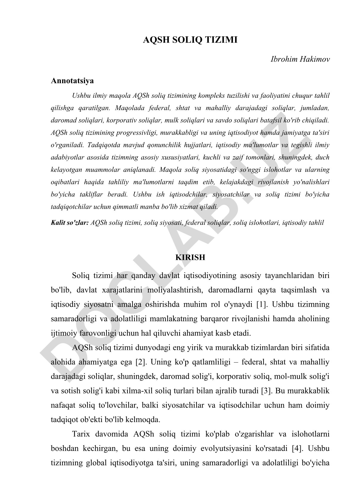 AQSh soliq tizimining kompleks tuzilishi va faoliyati