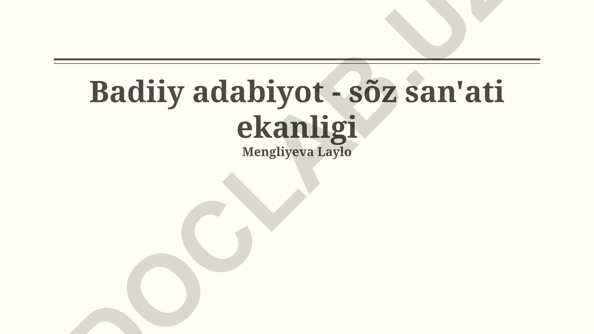 Badiiy adabiyot - so'z san'ati ekanligi