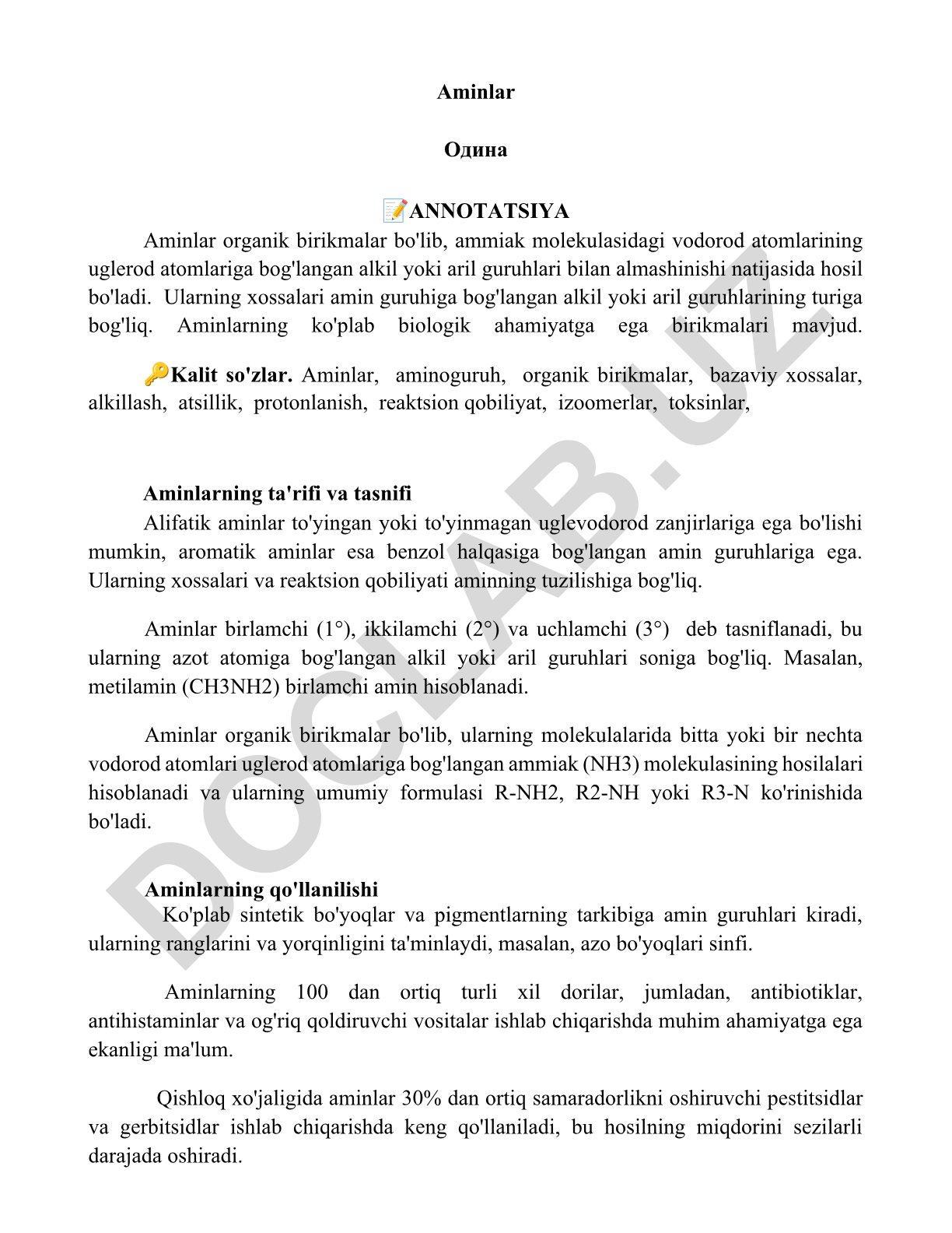 Aminlar organik birikmalar: ta'rifi, tasnifi va xossalari