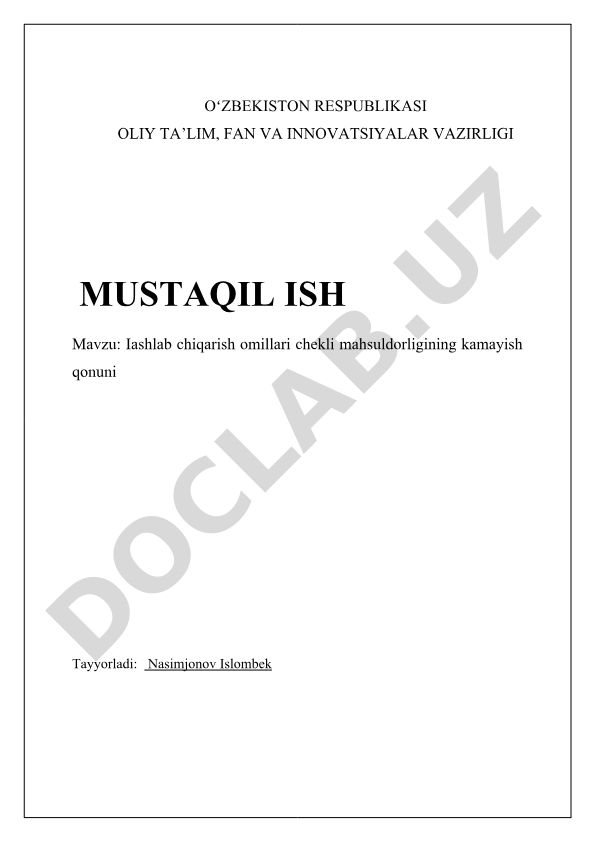 Ishlab chiqarish omillari chekli mahsuldorligining kamayish qonuni