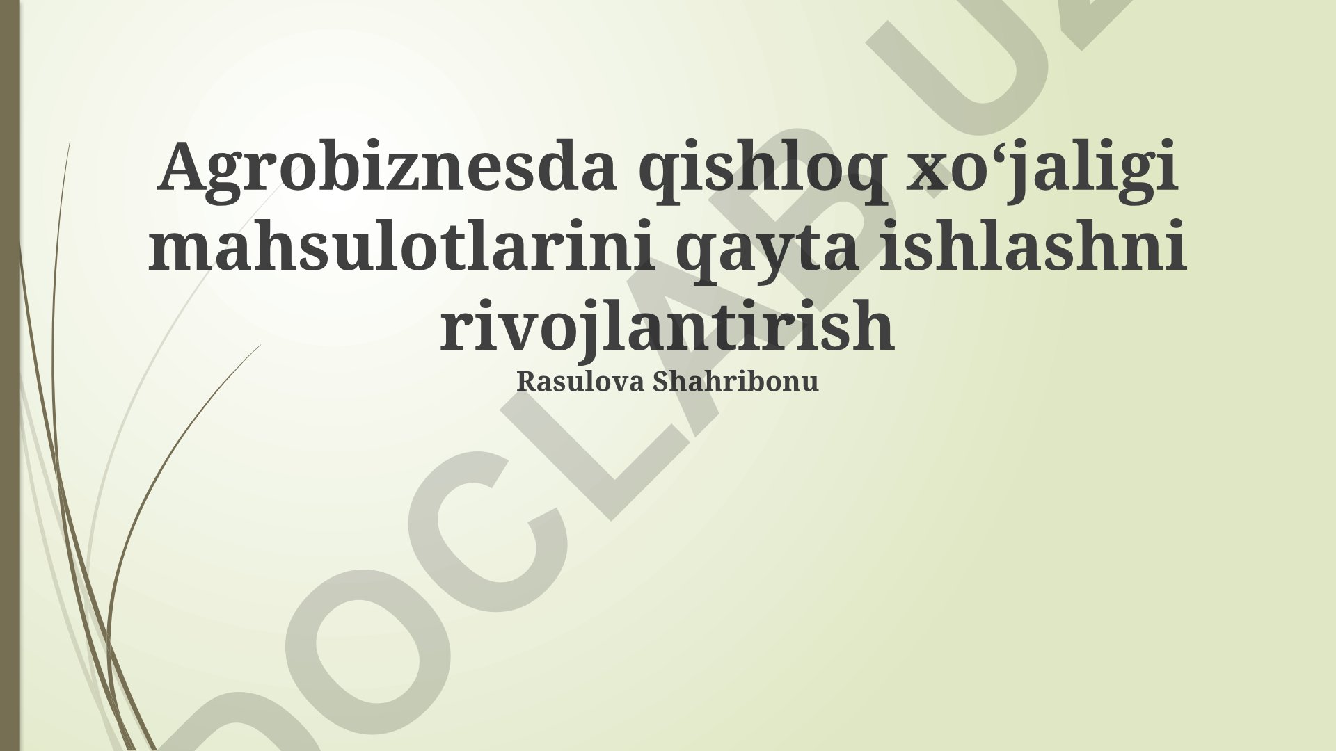 Agrobiznesda qishloq xoʻjaligi mahsulotlarini qayta ishlashni rivojlantirish