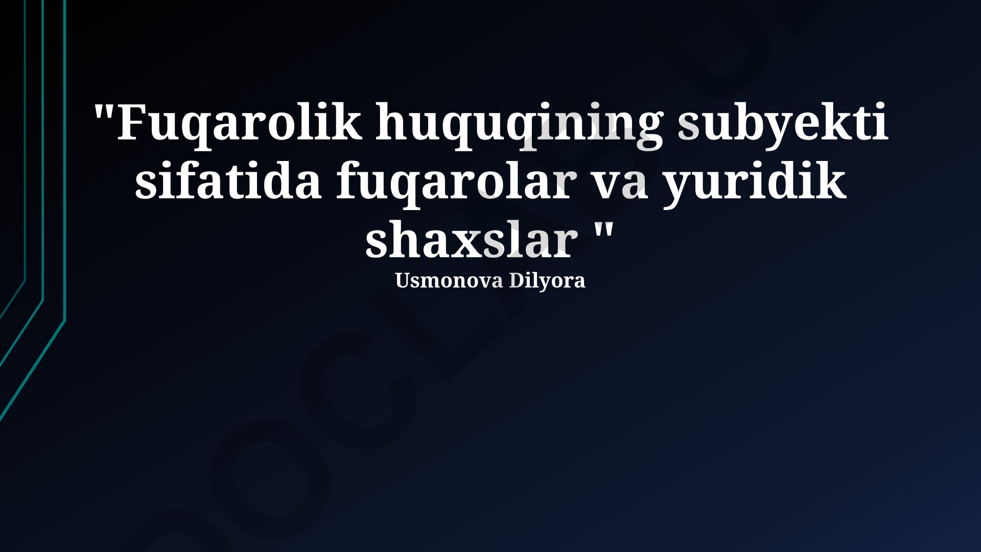 Fuqaro va yuridik shaxslarning fuqarolik huquqi subyektlari sifatidagi roli