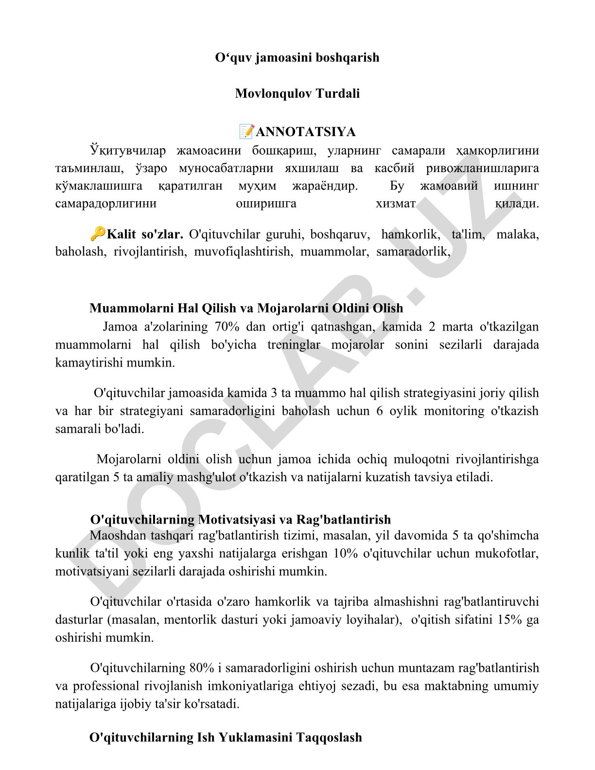 O'quv jamoasini boshqarish