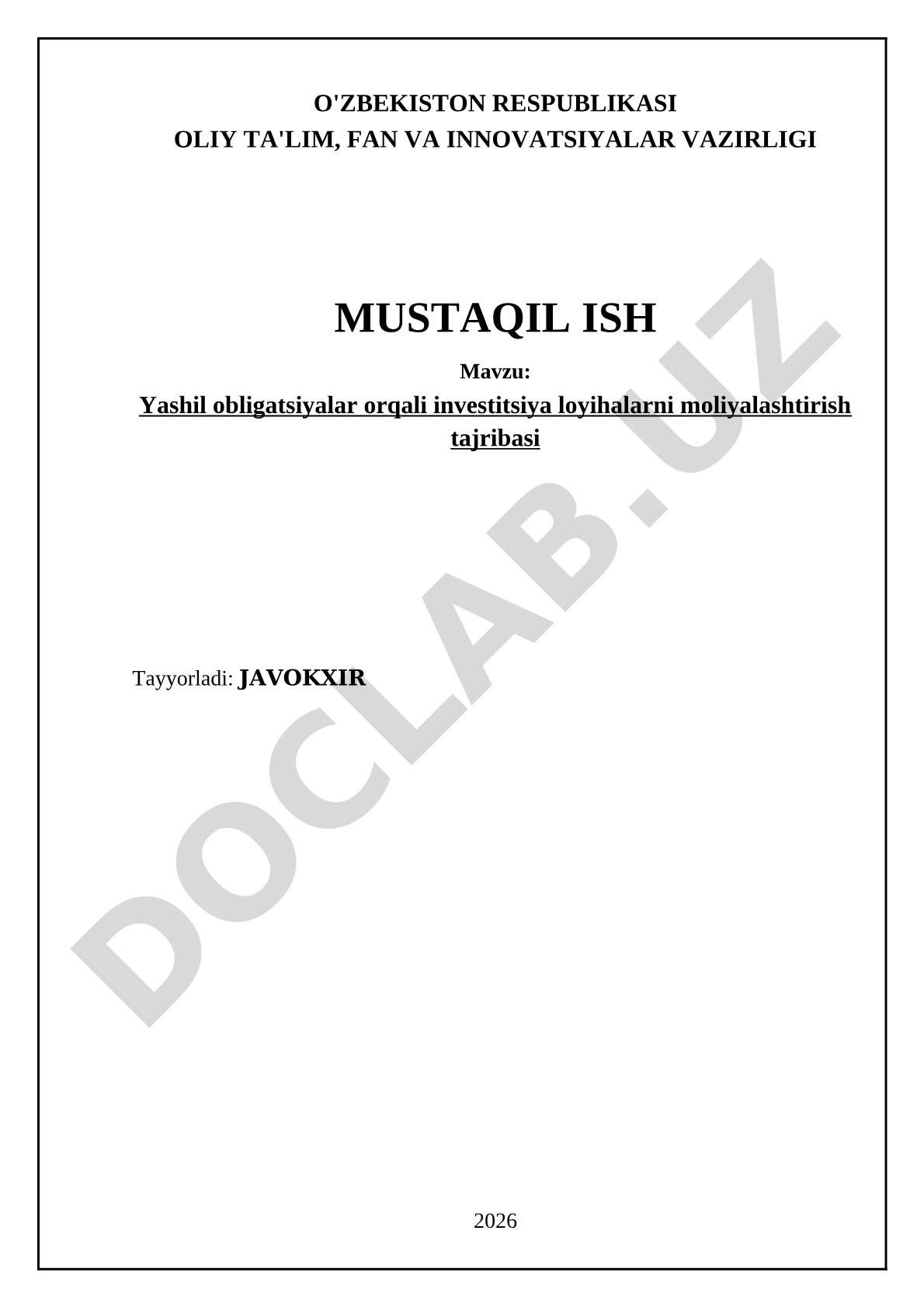 Yashil obligatsiyalar orqali investitsiya loyihalarni moliyalashtirish tajribasi