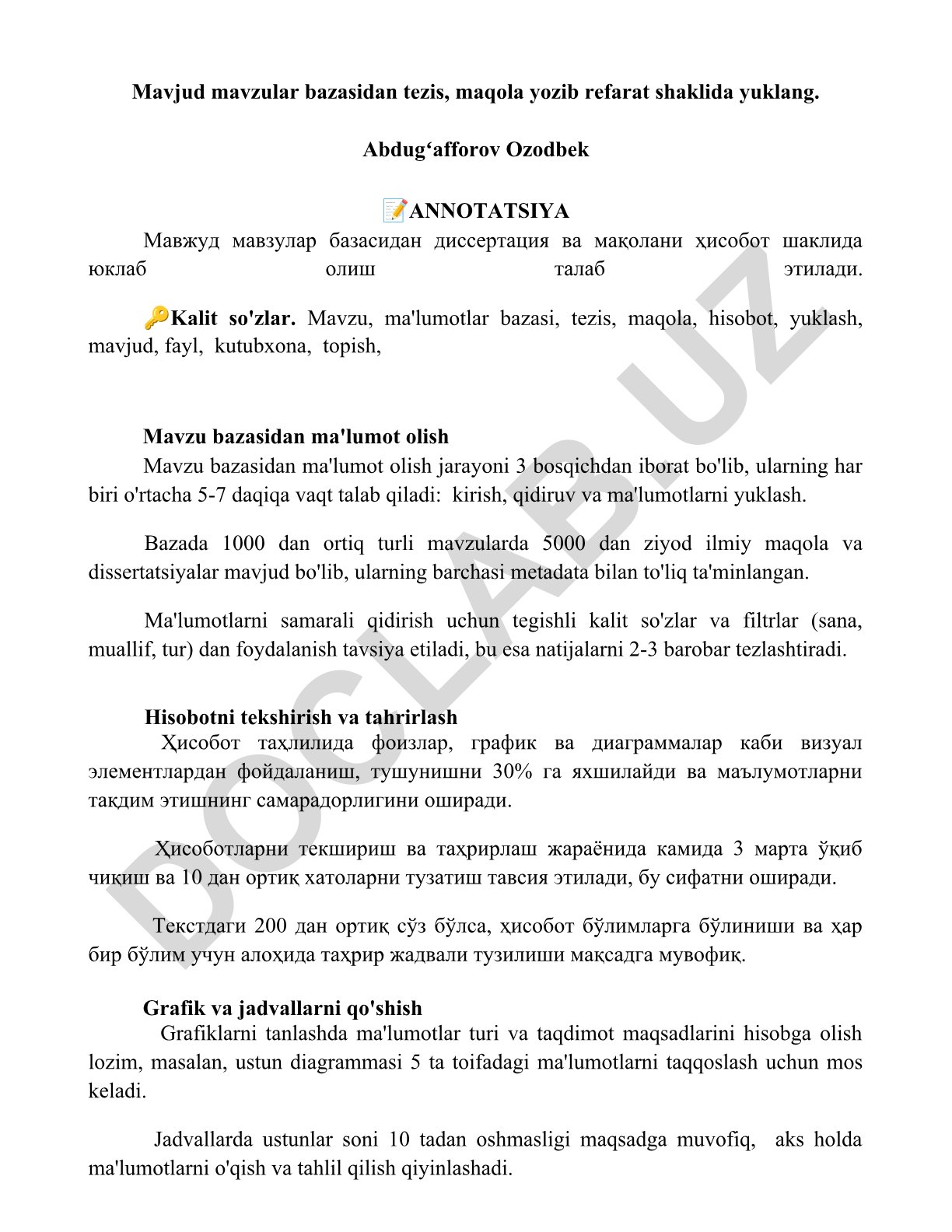 Mavzu bazasidan ma'lumot olish jarayoni