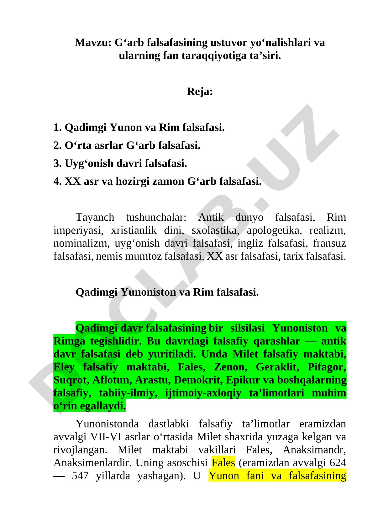 G‘arb falsafasining ustuvor yo‘nalishlari va ularning fan taraqqiyotiga ta’siri