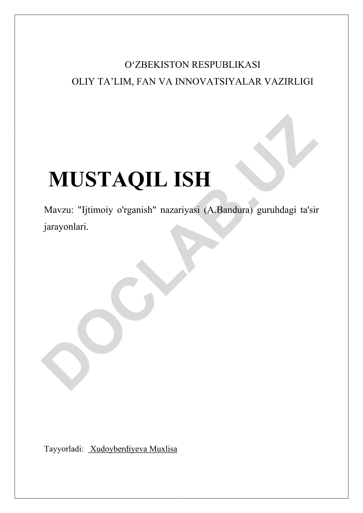 Ijtimoiy o'rganish nazariyasi (A.Bandura) guruhdagi ta'sir jarayonlari