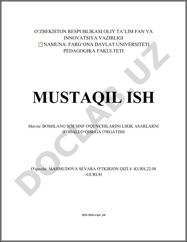 Boshlangʻich sinf o'quvchilarini lirik asarlarni ifodali o'qishga o'rgatish