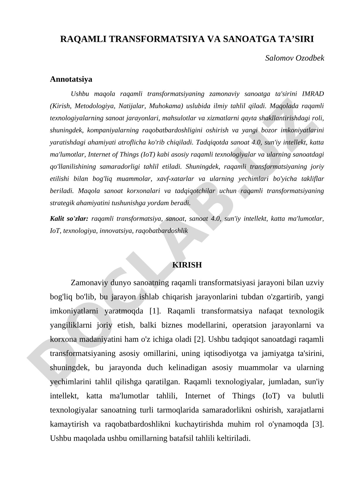 Raqamli transformatsiya va sanoatga ta'siri