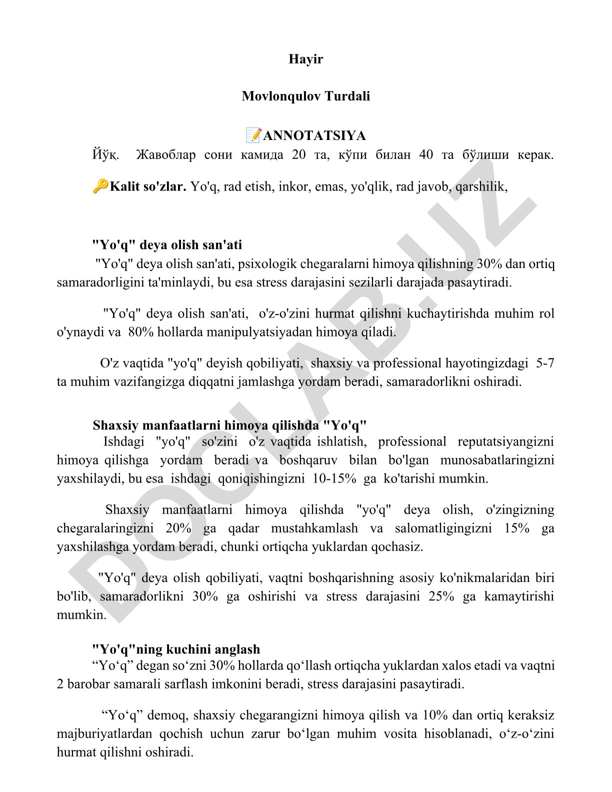 Yo'q deya olish san'ati va uning psixologik ahamiyati