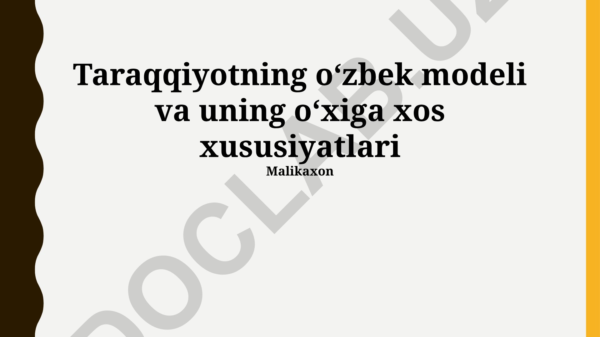 O'zbekiston taraqqiyot modeli va uning o'ziga xos xususiyatlari