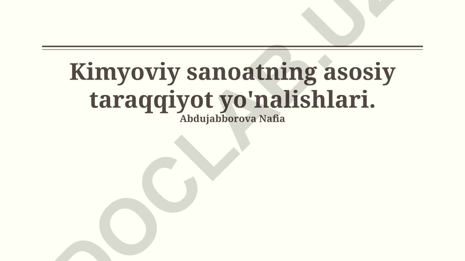 Kimyoviy sanoatning asosiy taraqqiyot yo'nalishlari
