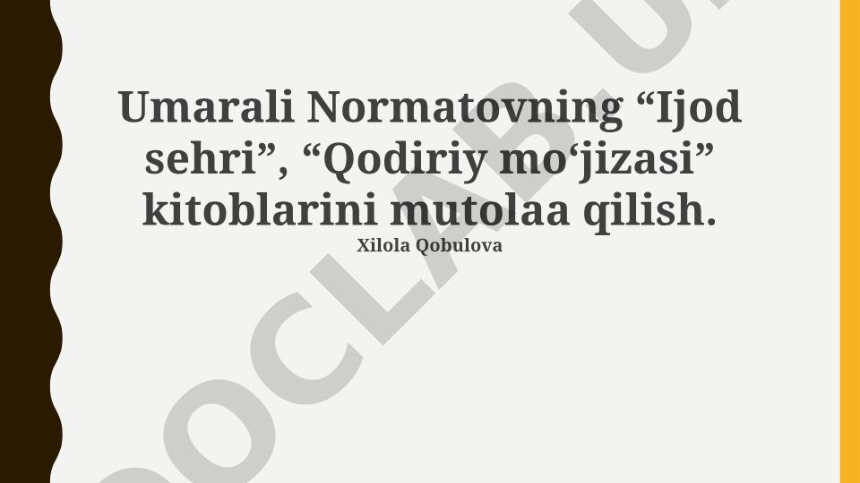 Umarali Normatovning “Ijod sehri” va “Qodiriy mo‘jizasi” asarlarining tahlili