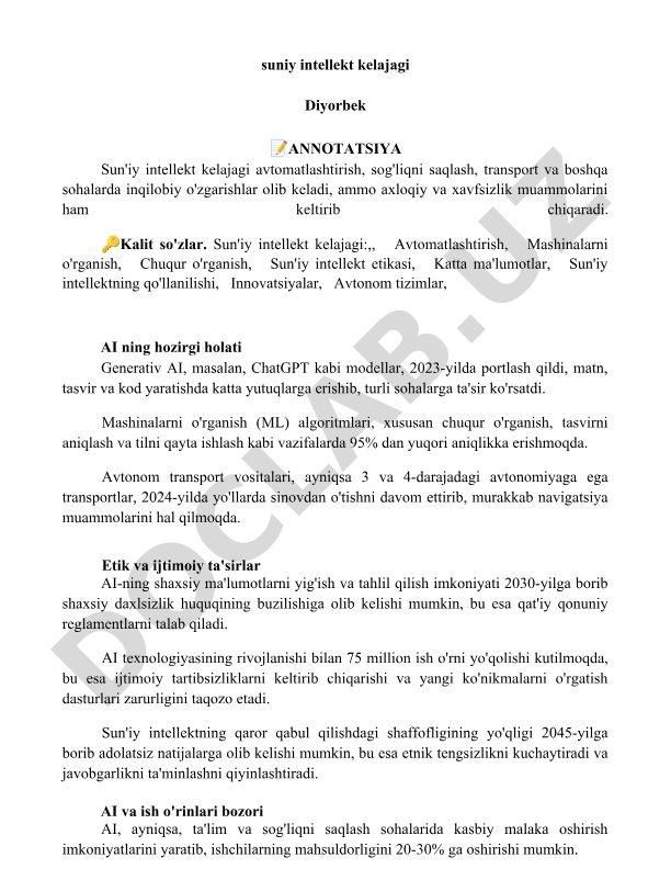 Sun'iy intellekt kelajagi
