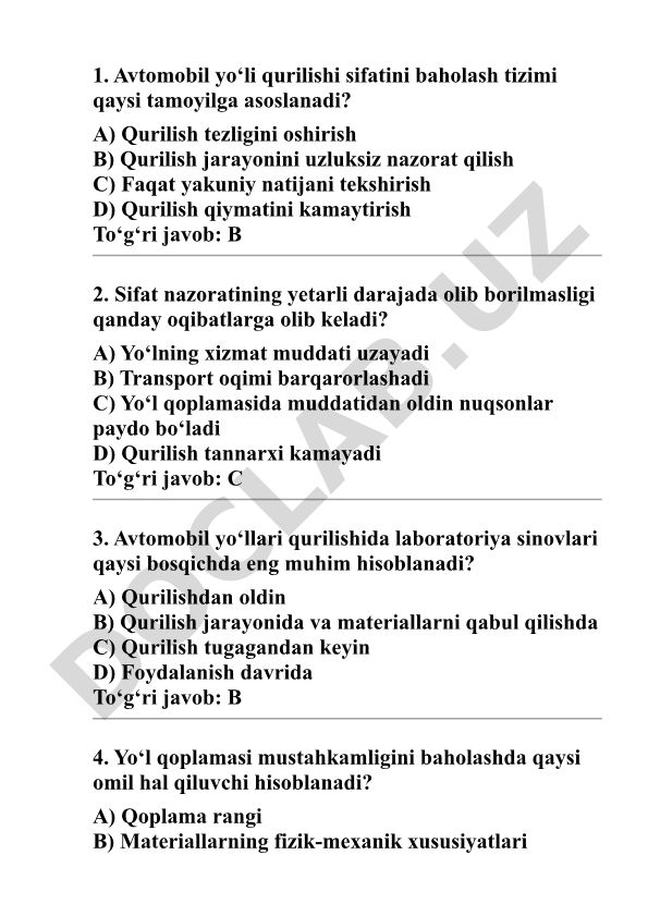 Avtomobil yo‘llari qurilishida sifat nazorati va laboratoriya sinovlari