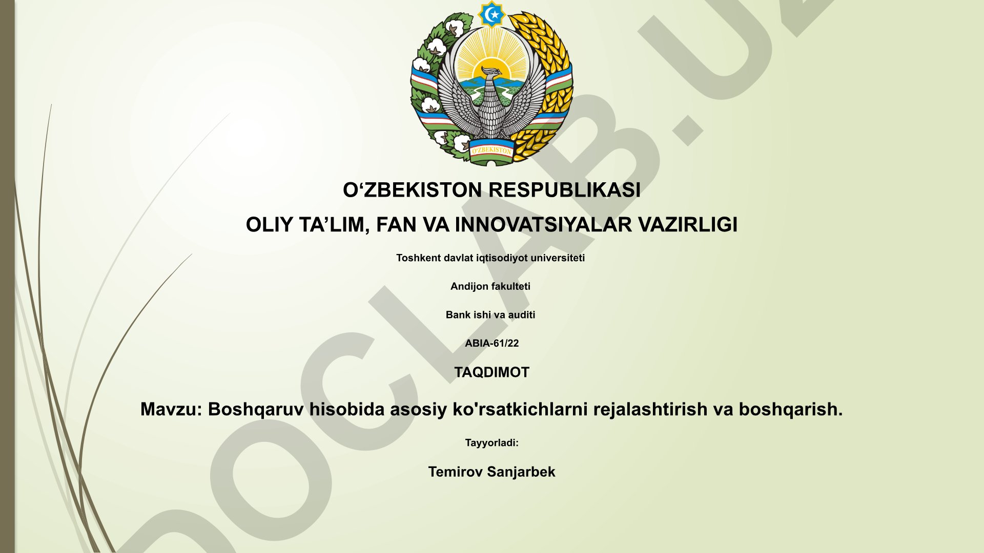 Boshqaruv hisobida asosiy ko'rsatkichlarni rejalashtirish va boshqarish