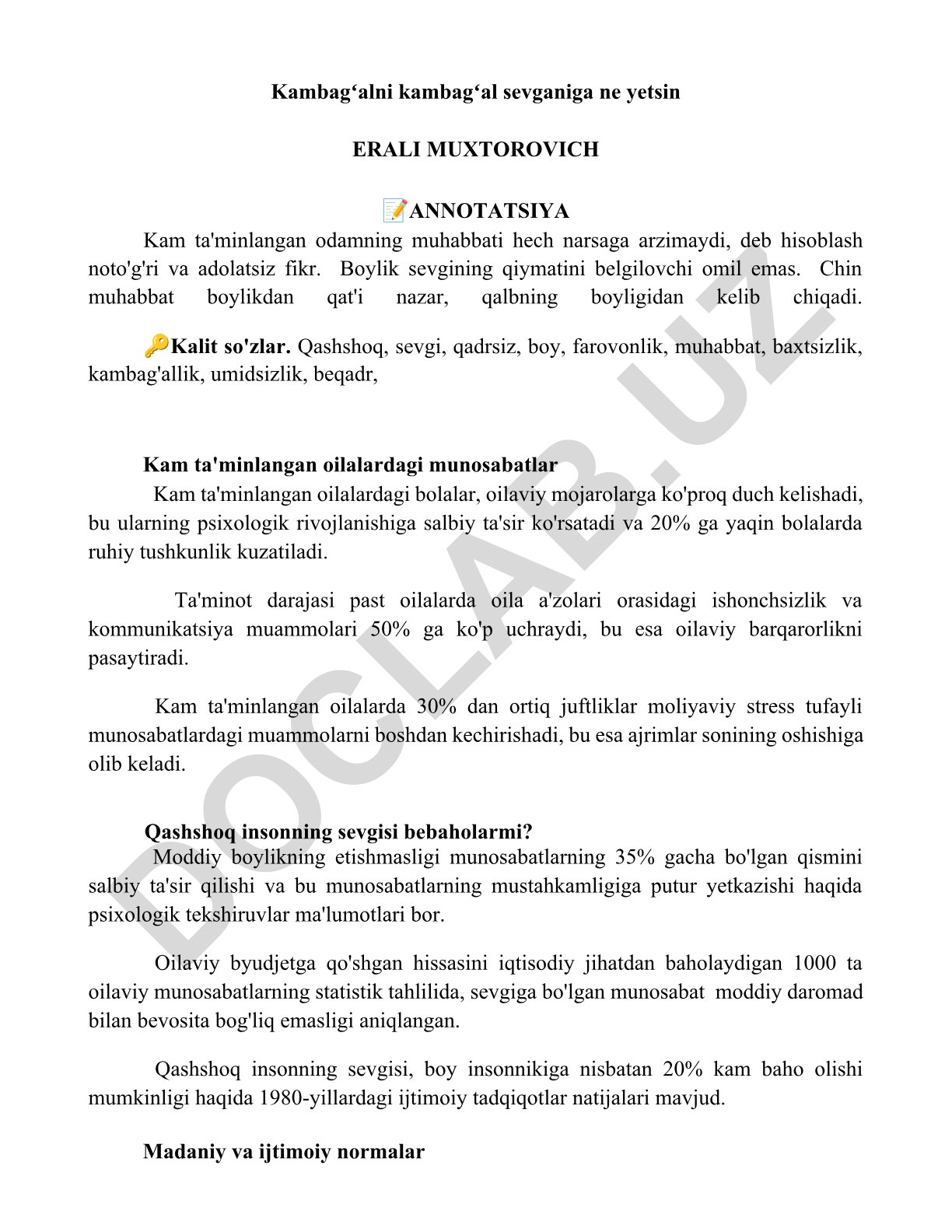 Kambag'allik va sevgi munosabatlari