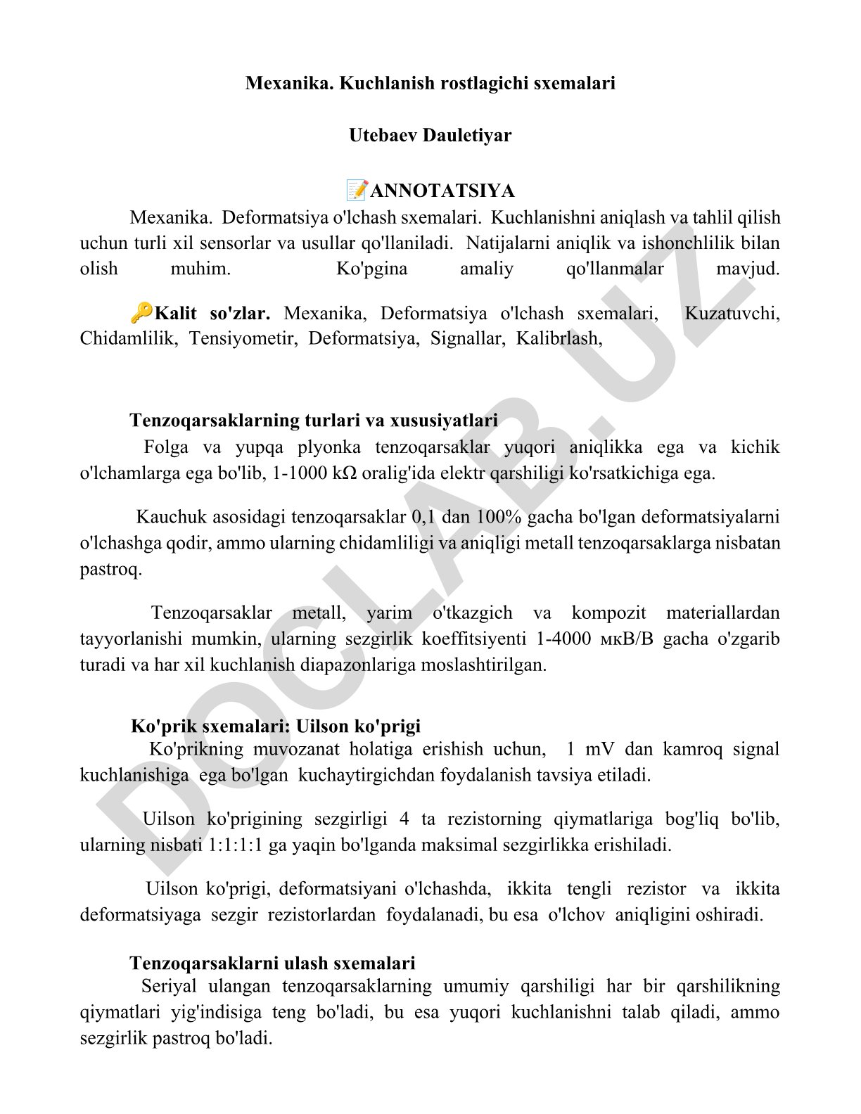 Mexanika. Kuchlanish rostlagichi sxemalari
