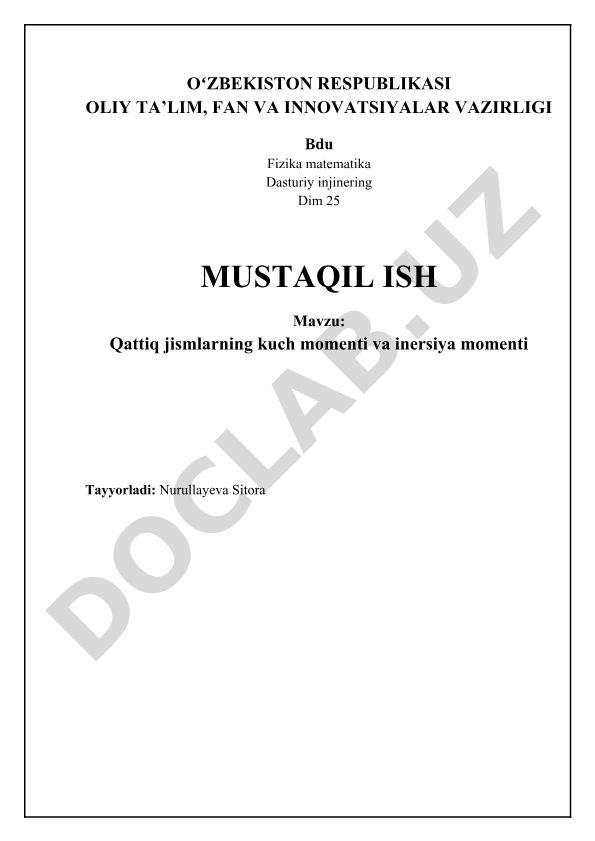 Qattiq jismlarning kuch momenti va inersiya momenti