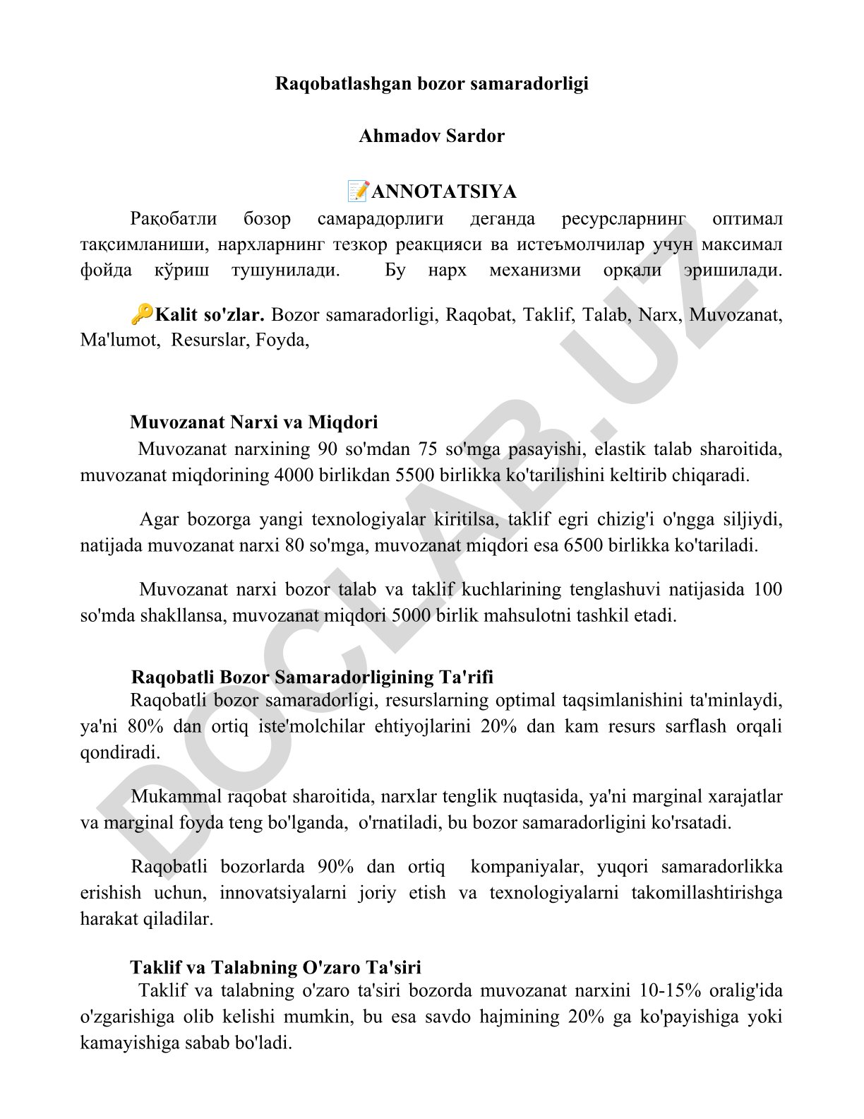 Raqobatlashgan bozor samaradorligi