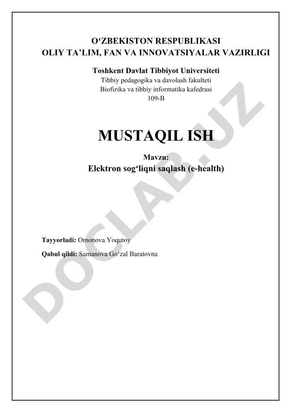 Elektron sogʻliqni saqlash (e-health)
