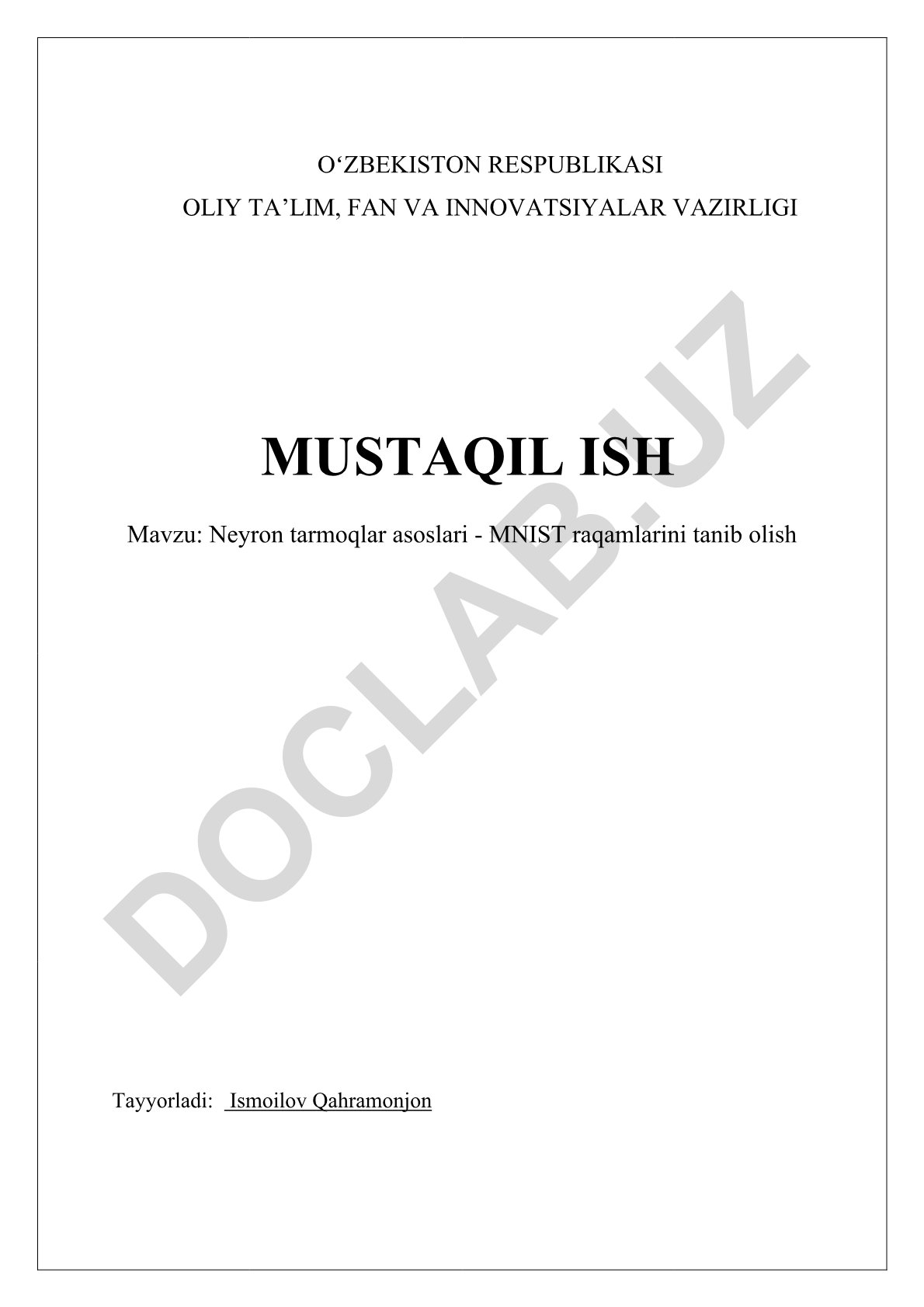 Neyron tarmoqlar asoslari - MNIST raqamlarini tanib olish