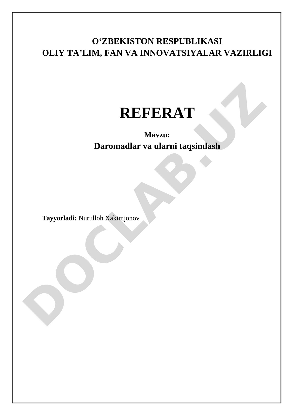 Daromadlar va ularni taqsimlash