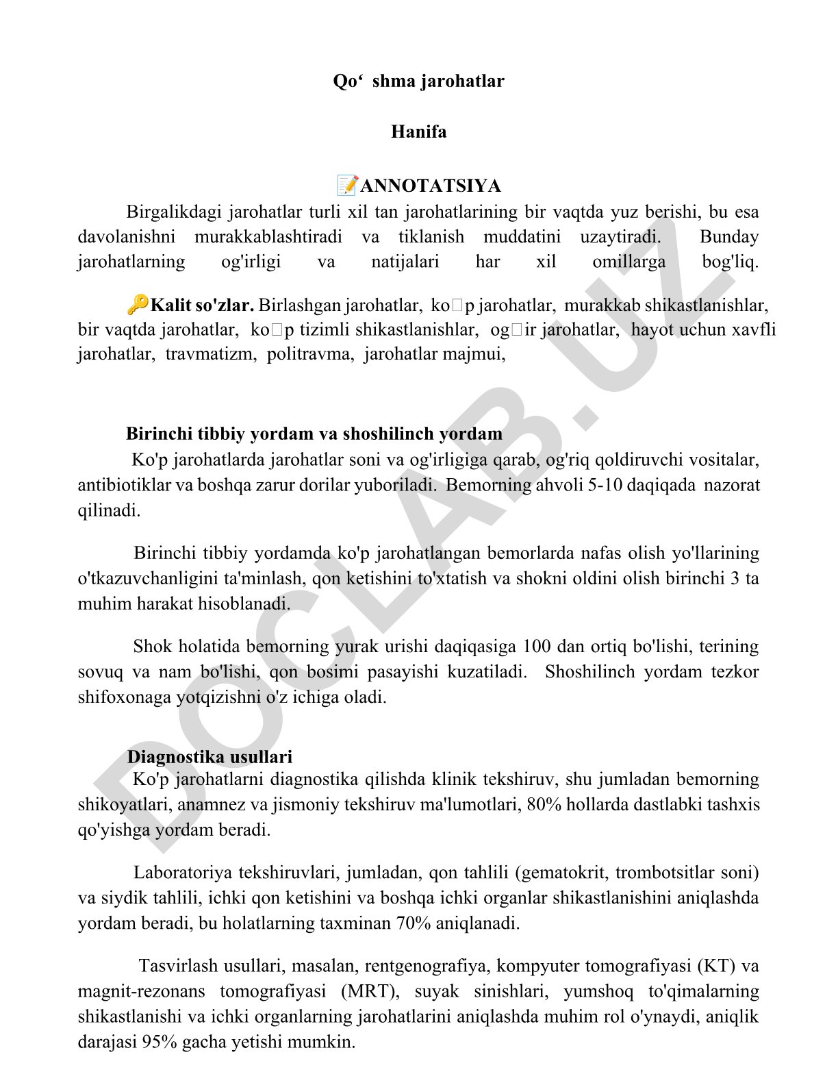 Birgalikdagi jarohatlar: diagnostika va davolash