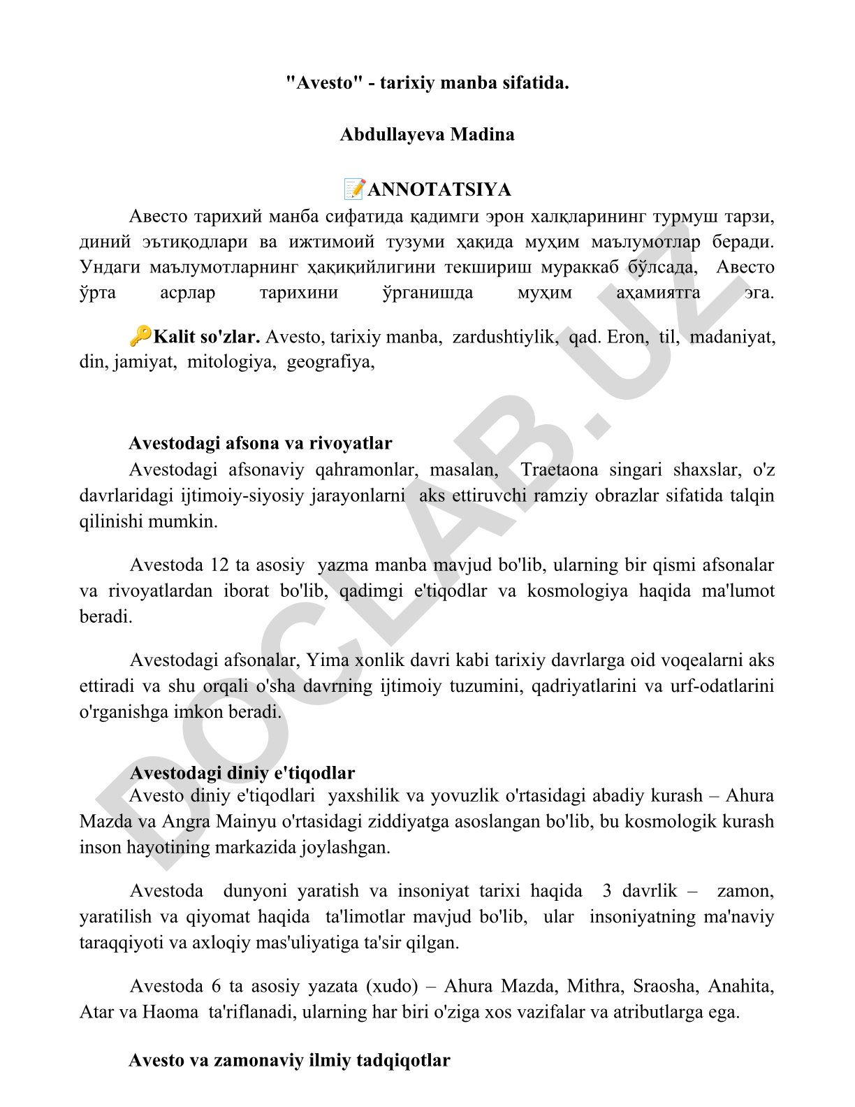 Avesto - tarixiy manba sifatida