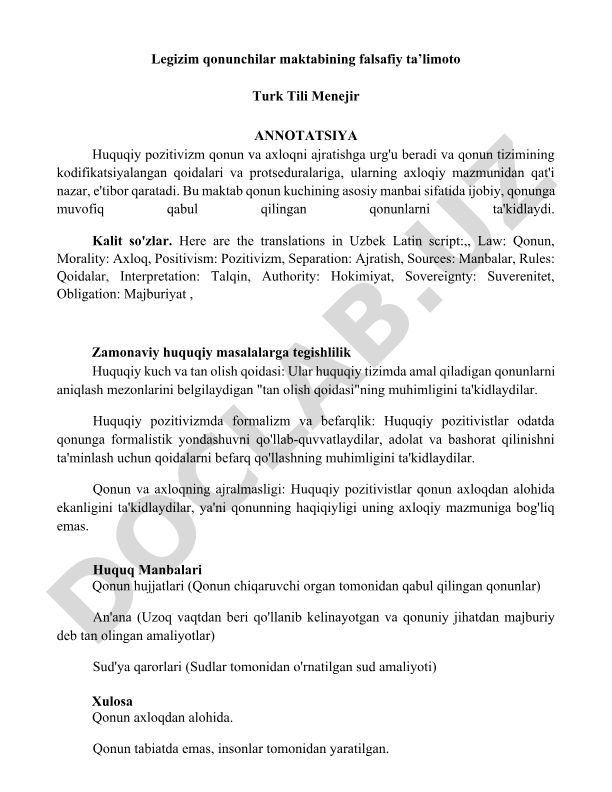 Huquqiy pozitivizmning qonun va axloq munosabatlari