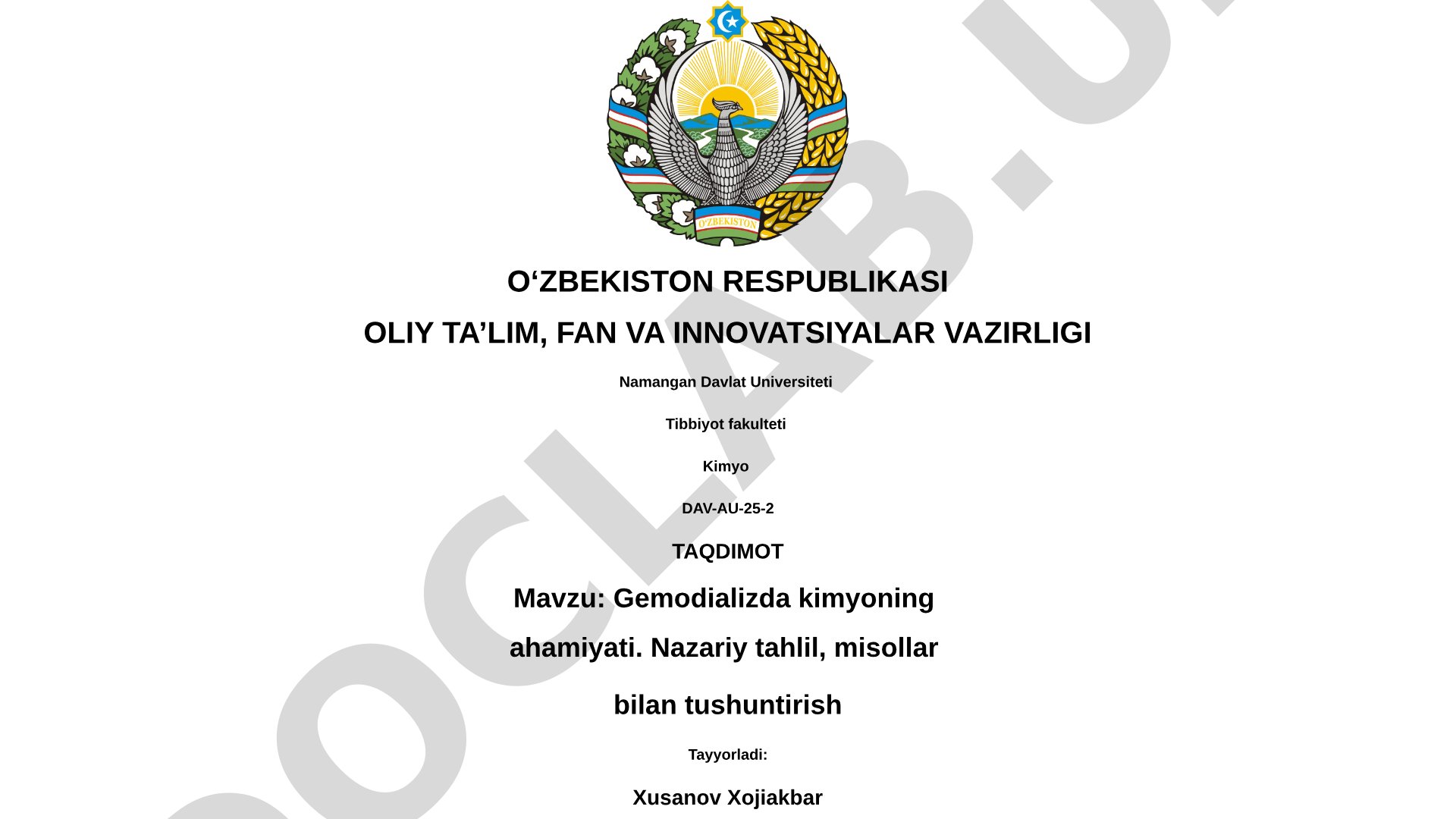 Gemodializda kimyoning ahamiyati