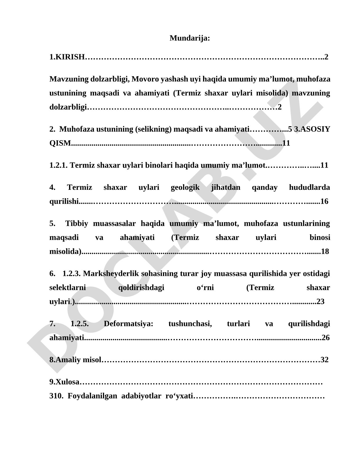 Movoro yashash uyi muhofaza ustunining maqsadi va ahamiyati (Termiz shaxar uylari misolida)